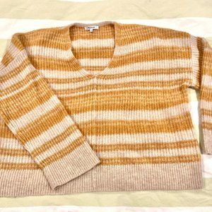 Madewell Juniper Stripe Space Dye Ribbed V-Neck Alpaca Sweater, Pullover, Large